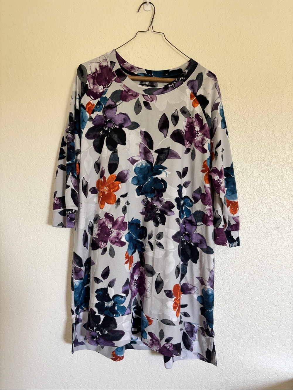 Simply Vera Vera Wang Floral Tunic Top Medium Watercolor Print 3/4 Sleeve